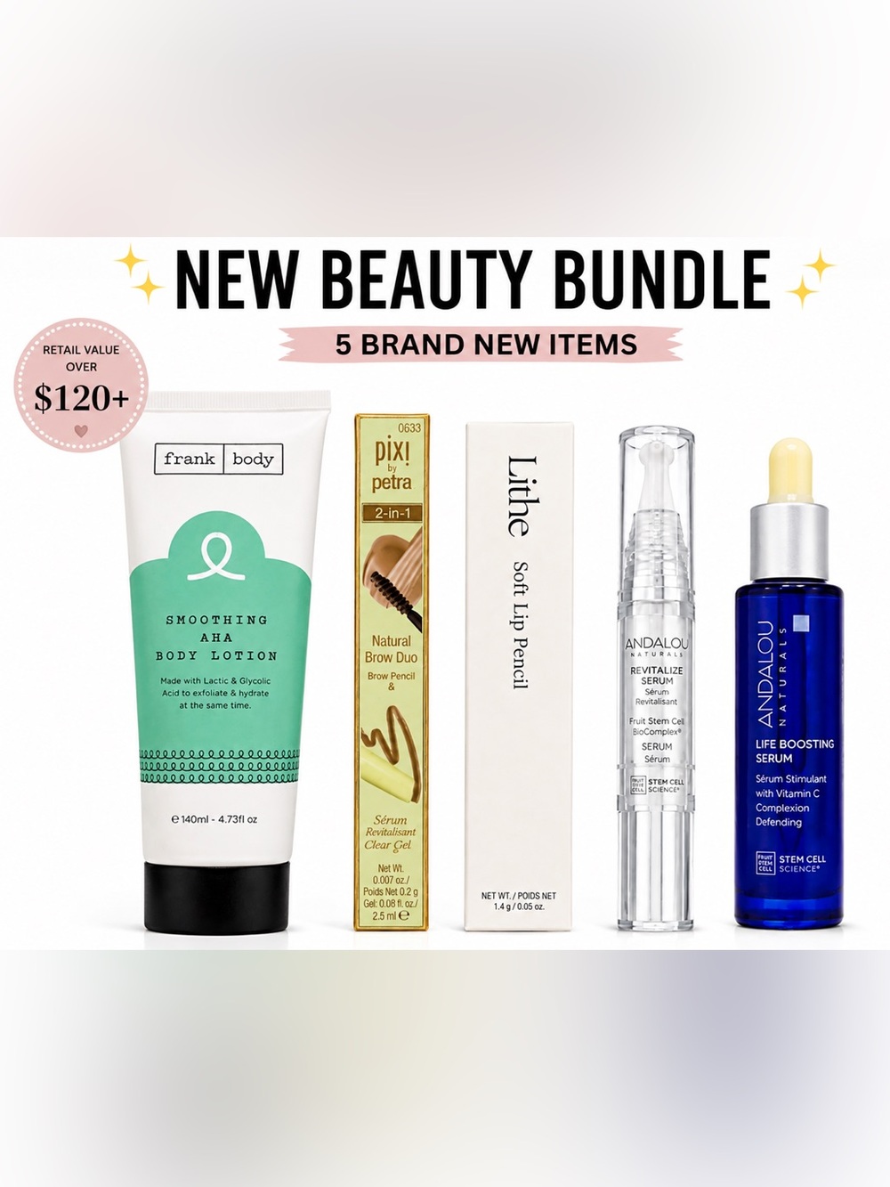 NEW Beauty Bundle | Frank Body, Pixi, Andalou, Lip Pencil & Skincare Set NWT